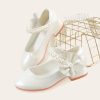 Shoes | Girl’s Flower Girl Shoes Wedding Daily Party Mary Jane Junior Bridesmaid Shoes Bowknot Pearl Faux Leather Round Toe Low Heel Shoes White – Girls