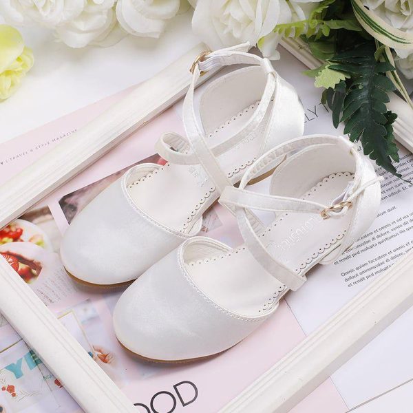 Shoes | Girl’s Flower Girl Shoes Wedding Daily Party Satin Round Toe Flat Heel Shoes Ivory – Girls