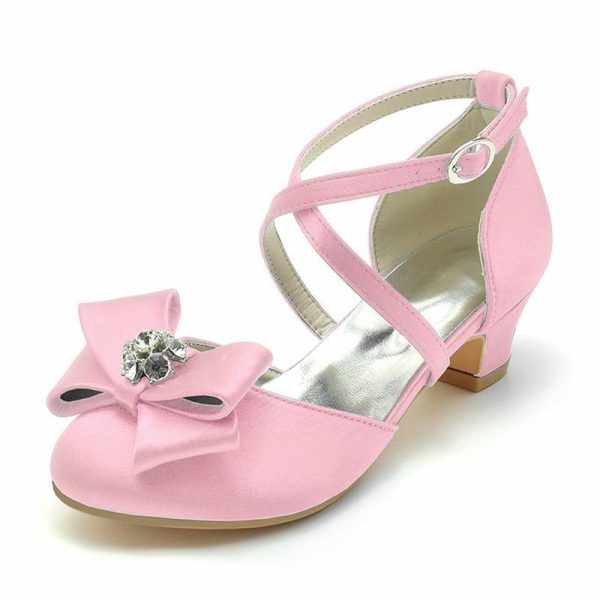 Shoes | Girl’s Flower Girl Shoes Wedding Party Bowknot Crystal Satin Round Toe Low Heel Shoes Pink – Girls