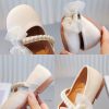 Shoes | Girl’s Flower Girl Shoes Wedding Party Bowknot Pearl Leatherette Round Toe Flat Heel Shoes Beige – Girls