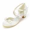 Shoes | Girl’s Flower Girl Shoes Wedding Party Bowknot Rhinestone Satin Round Toe Low Heel Shoes Champagne – Girls