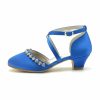 Shoes | Girl’s Flower Girl Shoes Wedding Party Crystal Satin Round Toe Low Heel Shoes Blue – Girls