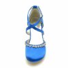 Shoes | Girl’s Flower Girl Shoes Wedding Party Crystal Satin Round Toe Low Heel Shoes Blue – Girls