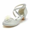 Shoes | Girl’s Flower Girl Shoes Wedding Party Flower Pearl Satin Round Toe Low Heel Shoes White – Girls