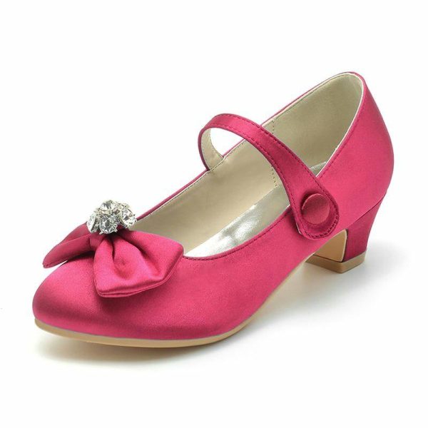 Shoes | Girl’s Flower Girl Shoes Wedding Party Mary Jane Bowknot Crystal Satin Round Toe Low Heel Shoes Fuchsia – Girls