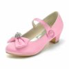 Shoes | Girl’s Flower Girl Shoes Wedding Party Mary Jane Bowknot Crystal Satin Round Toe Low Heel Shoes Fuchsia – Girls