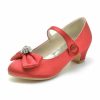 Shoes | Girl’s Flower Girl Shoes Wedding Party Mary Jane Bowknot Crystal Satin Round Toe Low Heel Shoes Fuchsia – Girls