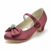 Shoes | Girl’s Flower Girl Shoes Wedding Party Mary Jane Bowknot Crystal Satin Round Toe Low Heel Shoes Fuchsia – Girls