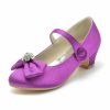 Shoes | Girl’s Flower Girl Shoes Wedding Party Mary Jane Bowknot Crystal Satin Round Toe Low Heel Shoes Fuchsia – Girls