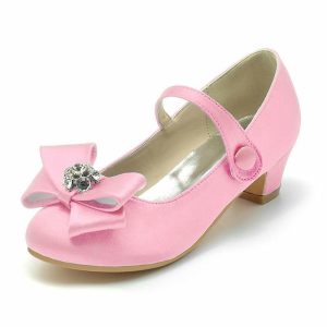 Shoes | Girl’s Flower Girl Shoes Wedding Party Mary Jane Bowknot Crystal Satin Round Toe Low Heel Shoes Pink – Girls