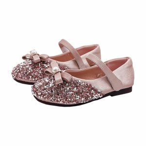 Shoes | Girl’s Flower Girl Shoes Wedding Party Mary Jane Bowknot Pearl Glitter Faux Leather Round Toe Flat Heel Shoes Pink – Girls