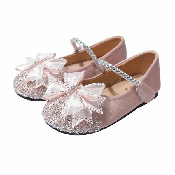 Shoes | Girl’s Flower Girl Shoes Wedding Party Mary Jane Bowknot Rhinestone Glitter Faux Leather Round Toe Flat Heel Shoes Pink – Girls