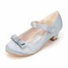 Shoes | Girl’s Flower Girl Shoes Wedding Party Mary Jane Bowknot Rhinestone Satin Round Toe Low Heel Shoes Blue – Girls