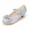 Shoes | Girl’s Flower Girl Shoes Wedding Party Mary Jane Bowknot Rhinestone Satin Round Toe Low Heel Shoes Champagne – Girls