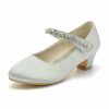 Shoes | Girl’s Flower Girl Shoes Wedding Party Mary Jane Crystal Satin Round Toe Low Heel Shoes White – Girls