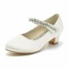 Shoes | Girl’s Flower Girl Shoes Wedding Party Mary Jane Crystal Satin Round Toe Low Heel Shoes White – Girls