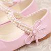 Shoes | Girl’s Flower Girl Shoes Wedding Party Mary Jane Junior Bridesmaid Shoes Bowknot Pearl Leatherette Flat Heel Shoes White – Girls