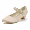 Shoes | Girl’s Flower Girl Shoes Wedding Party Mary Jane Pearl Satin Round Toe Low Heel Shoes Champagne – Girls