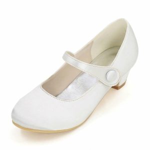 Shoes | Girl’s Flower Girl Shoes Wedding Party Mary Jane Satin Round Toe Low Heel Shoes White – Girls