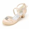 Shoes | Girl’s Flower Girl Shoes Wedding Party Rhinestone Satin Round Toe Low Heel Shoes Silver – Girls