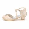 Shoes | Girl’s Flower Girl Shoes Wedding Party Rhinestone Satin Round Toe Low Heel Shoes Silver – Girls