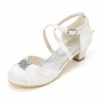 Shoes | Girl’s Flower Girl Shoes Wedding Party Rhinestone Satin Round Toe Low Heel Shoes Silver – Girls