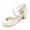 Shoes | Girl’s Flower Girl Shoes Wedding Party Rhinestone Satin Round Toe Low Heel Shoes Silver – Girls