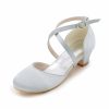 Shoes | Girl’s Flower Girl Shoes Wedding Party Satin Round Toe Low Heel Shoes White – Girls