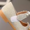 Shoes | Girl’s Princess Shoes Bowknot Pearl Rhinestone Mary Jane Wedding Party Glitter Round Toe Closed Toe Flat Heel Hook & Loop Shoes Gold – Girls