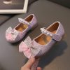 Shoes | Girl’s Princess Shoes Bowknot Pearl Rhinestone Mary Jane Wedding Party Glitter Round Toe Closed Toe Flat Heel Hook & Loop Shoes Gold – Girls