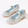 Shoes | Girl’s Princess Shoes Wedding Party Cosplay Mary Jane Junior Bridesmaid Shoes Rhinestone Glitter Round Toe Low Heel Shoes Silver – Girls