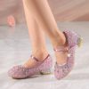 Shoes | Girl’s Princess Shoes Wedding Party Cosplay Mary Jane Junior Bridesmaid Shoes Rhinestone Glitter Round Toe Low Heel Shoes Silver – Girls