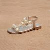 Shoes | Girl’s Sandals Daily Beach Flower Pearl Faux Leather Open Toe Flat Heel Shoes Champagne – Girls