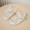 Shoes | Girl’s Sandals Daily Beach Flower Rhinestone Faux Leather Open Toe Flat Heel Shoes Gold – Girls