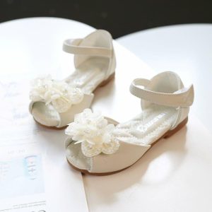 Shoes | Girl’s Sandals Flower Girl Shoes Wedding Daily Party Peep Toe Flower Leatherette Flat Heel Shoes Ivory – Girls