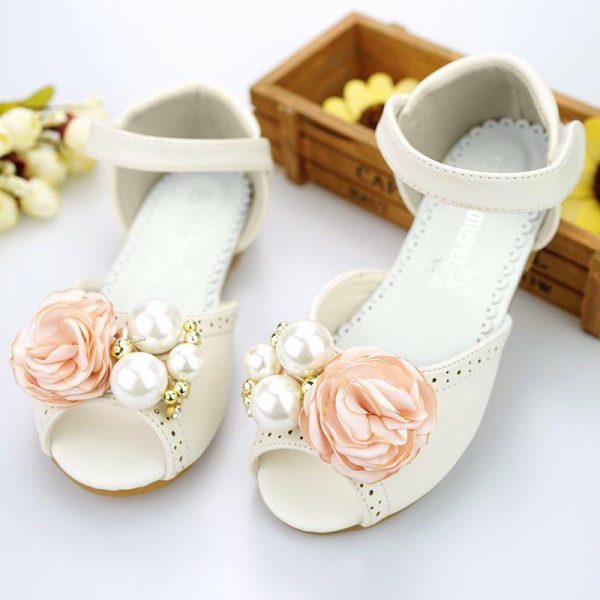 Shoes | Girl’s Sandals Flower Girl Shoes Wedding Party Junior Bridesmaid Shoes Flower Pearl Faux Leather Peep Toe Flat Heel Shoes Ivory – Girls