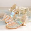 Shoes | Girl’s Sandals Princess Shoes Daily Party Junior Bridesmaid Shoes Pearl Rhinestone Butterfly Glitter Peep Toe Low Heel Shoes Gold – Girls