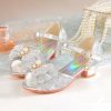 Shoes | Girl’s Sandals Princess Shoes Daily Party Junior Bridesmaid Shoes Pearl Rhinestone Butterfly Glitter Peep Toe Low Heel Shoes Gold – Girls