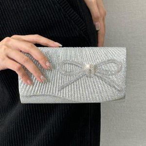 Something-Blue Accessories | Bowknot Girly Clutch Bags Silver – Womens