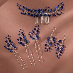 Something-Blue Accessories | Crystal Hair Pins & Hair Combs Sets Bridal Wedding Headpieces (Set of 5) Blue – Womens