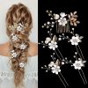 Something-Blue Accessories | Crystal Pearl Flower Leaf Hair Pins & Hair Combs Sets Bridal Wedding Headpieces (Set of 5) White – Womens