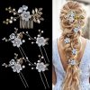 Something-Blue Accessories | Crystal Pearl Flower Leaf Hair Pins & Hair Combs Sets Bridal Wedding Headpieces (Set of 5) White – Womens