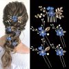 Something-Blue Accessories | Crystal Pearl Flower Leaf Hair Pins & Hair Combs Sets Bridal Wedding Headpieces (Set of 5) White – Womens