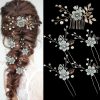 Something-Blue Accessories | Crystal Pearl Flower Leaf Hair Pins & Hair Combs Sets Bridal Wedding Headpieces (Set of 5) White – Womens