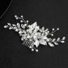 Something-Blue Accessories | Pearl Rhinestone Leaf Hair Combs Bridal Wedding Headpieces Silver – Womens