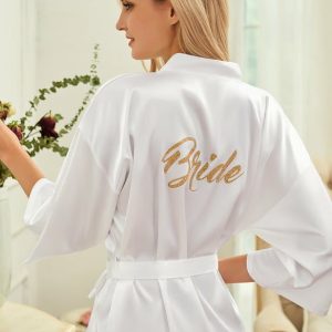 Something-Blue Accessories | Personalized Satin Bridesmaid Bride Women Robes Personalized Robes/Pajamas White – Womens