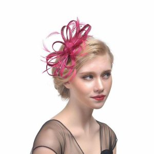 Something-Blue Accessories | Women’s Sinamay With Bowknot/Faux Feather Kentucky Derby Fascinators With Clip/Headband Rose – Womens