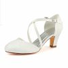 Something-Blue Accessories | Women’s Wedding Shoes Lace Satin High Heel Round Toe Wedding Heels Junior Bridesmaid Shoes Vintage Simple Wedding Shoes Ivory – Womens