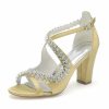 Something-Blue Accessories | Women’s Wedding Shoes Satin Block Heel Open Toe Wedding Sandals Bridal Shoes Rhinestone Elegant Wedding Party Prom Evening Cocktail Shoes Champagne – Womens