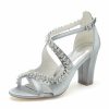 Something-Blue Accessories | Women’s Wedding Shoes Satin Block Heel Open Toe Wedding Sandals Bridal Shoes Rhinestone Elegant Wedding Party Prom Evening Cocktail Shoes Champagne – Womens